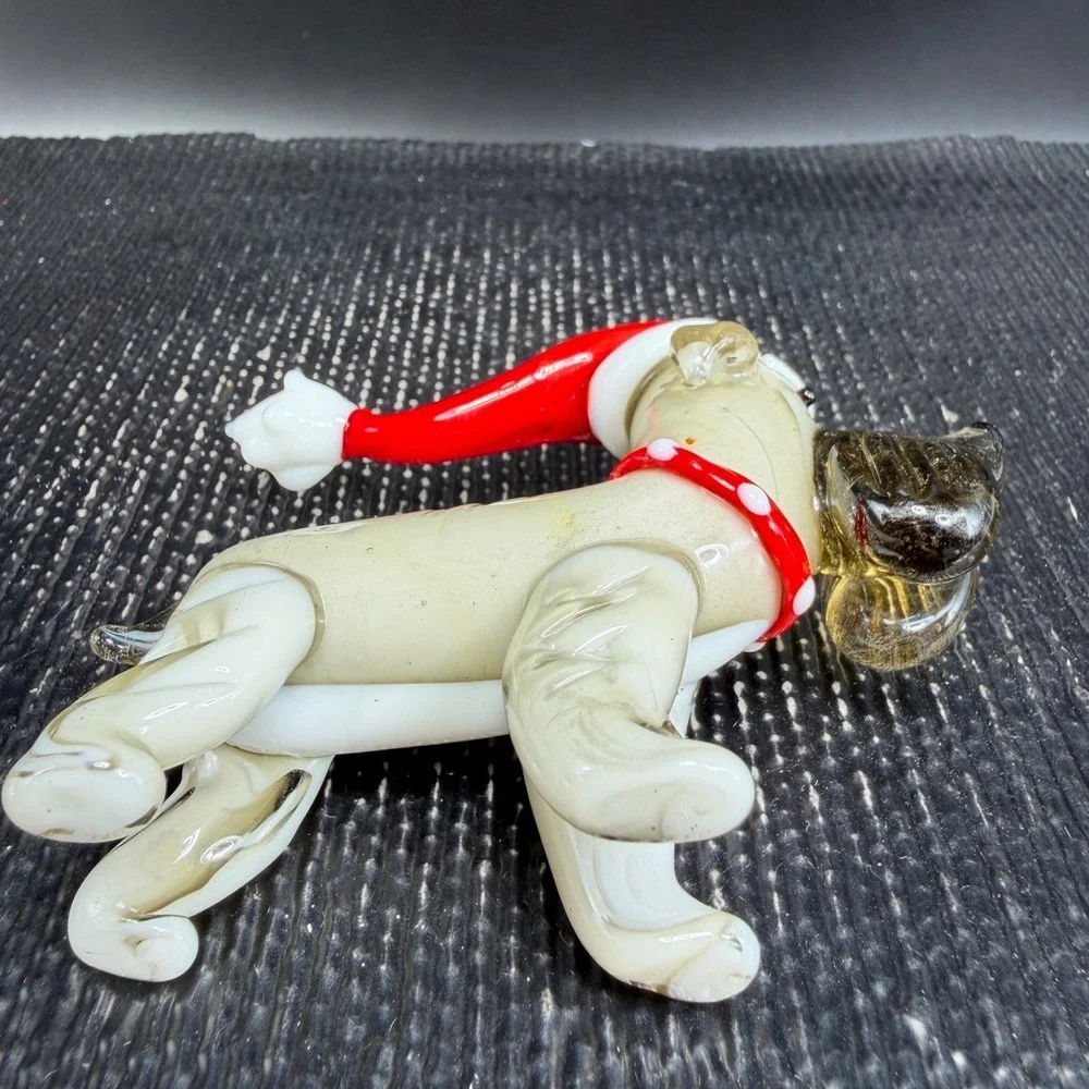 Pier 1 Blown Glass Schnauzer Dog Figurine Santa Hat Christmas Holiday 3 Inch